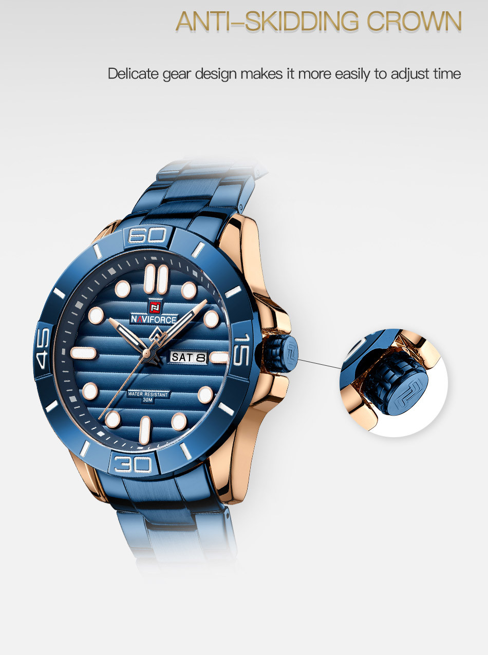 NAVIFORCE NF9201 Silver Stainless Steel Dual Time Watch for Men - Royal Blue and Silver