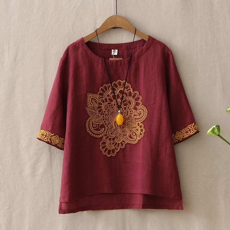 Linen Exclusive Tops for Women - Maroon